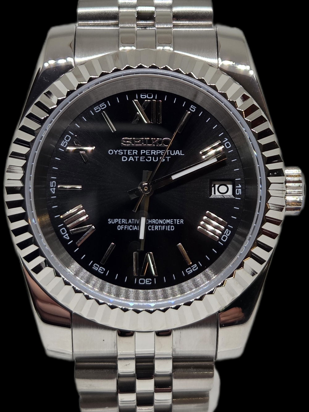 Custom 39mm Automatic Seiko Mod Watch NH35 Black Roman Dial